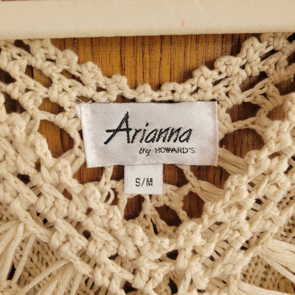 Arianna Coral White Crochet Poncho Top Fringe Boho Beach Cover Up S/M Festival - Picture 4 of 10